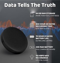 64GB Voice Recorder SPY 33 Days Storage 3 Days Battery MP3 Audio Player