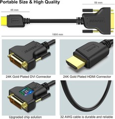 Universal HDMI to DVI-D Adapter Cable – 6FT Bi-Directional, Full HD Support