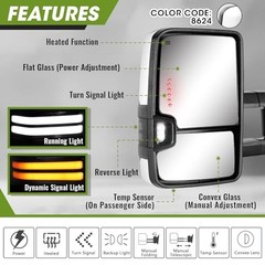 Towing Mirrors for Chevy Silverado/GMC Sierra 1500 Painted White (code:8624)