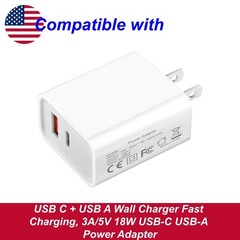USB C + USB A Wall Charger Fast Charging, 3A/5V 18W USB-C USB-A Power Adapter