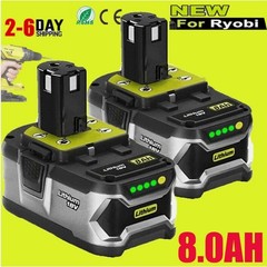 2 Packs 8.0Ah 18 Volt High Capacity for Ryobi P109 P191 Power Tools Battery