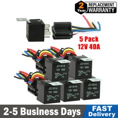5 Pack 12V 30/40 Amp 5Pin SPST Automotive Relay w/Wires & Harness Socket Set