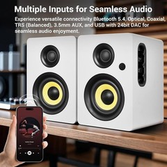 Sanyun SW206 Bookshelf Speakers 4″80W Bluetooth Optical Coaxial USB Remote White