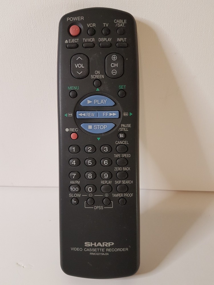 Genuine Sharp RRMCGO119AJSA Remote Control VCR Black Blue Red **TESTED**