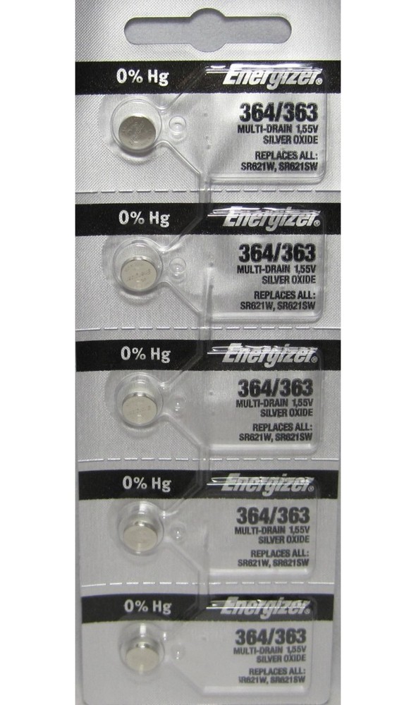 5 PC Fresh ENERGIZER 364 363 SR621 SR621SW Silver Oxide WATCH 1.55v Batteries