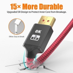 VESA Certified 8K DisplayPort 1.4 Cable 15ft DP HBR3 Braided Ultra HD 2 Pack