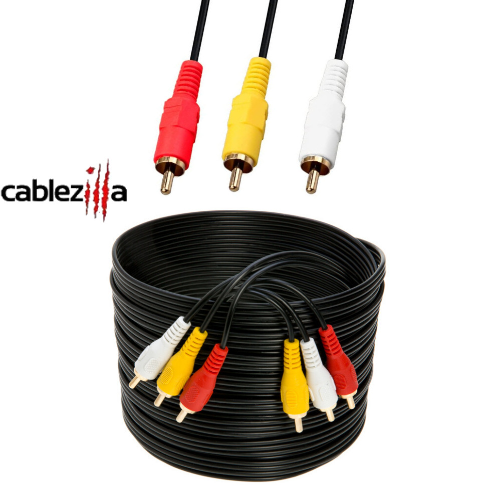 RCA Cable 3 Male To 3 Male Composite Video Audio AV Cord Adapter 6 12 15 25 FT