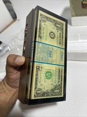 Vintage Lucite $500 1974 US One Dollar Bills Paperweight AM Radio Retro New