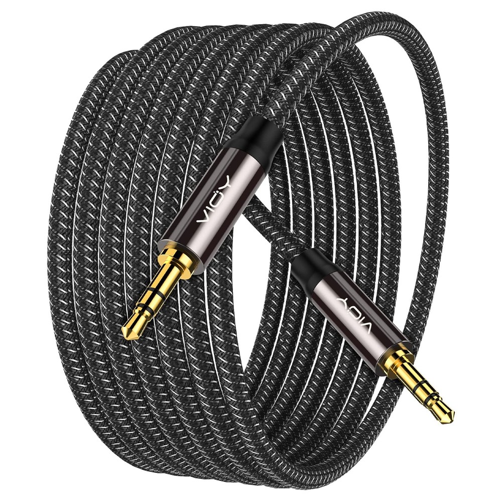 Aux Cable 30 ft Copper Shell Hi-Fi Sound 3.5 mm Male to Male Braided Auxiliar…