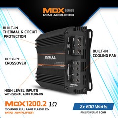 PRV MDX1200.2 1 Ohm Mini 2 Channel 2x 600 Watts Amp Compact Car Audio Amplifier