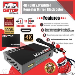 4K HDMI 2.0 Cable Repeater Mirror Splitter Amplifier HUB Box 3D 1 In 4 Out 1×4
