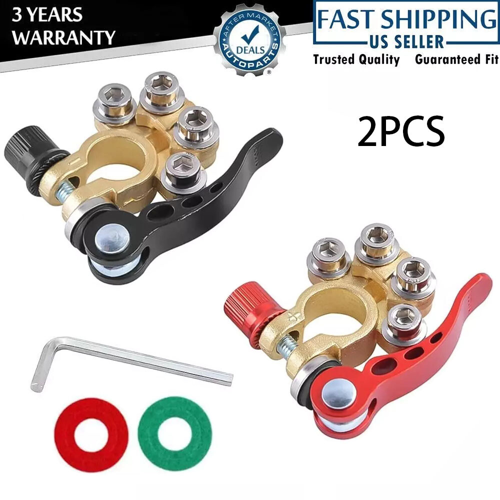 2PCS 4 Way Car Battery Terminal Clamp Connectors Quick Release Disconnect Tool
