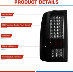 2009-2022 Dodge Ram 1500 2500 3500 Smoke Lens LED Tail Light–Compatible Replacem