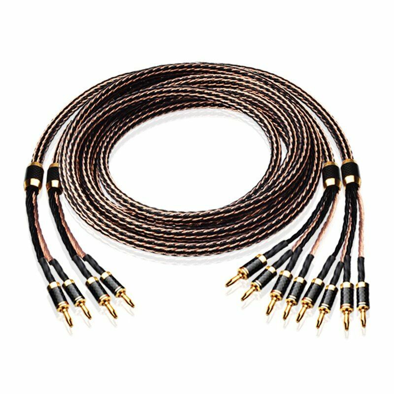 Pair Hi-End 7N OCC Pure Copper 24 Cores Wire HIFI Audio Bi-Wire Speaker Cable