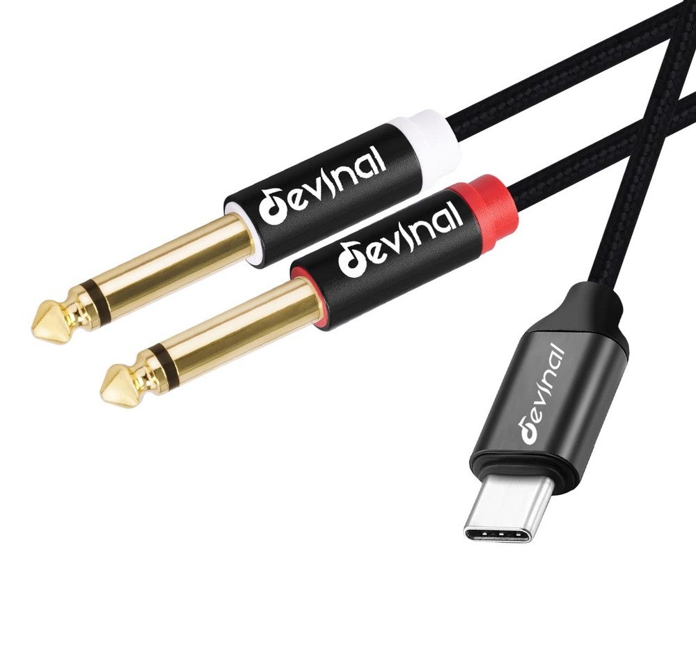 USB C to 1/4″ inch Audio Cable, Type C to Dual 6.35mm TRS Stereo Aux Cord Y S…
