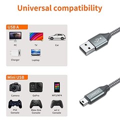 Mini USB Cable, (2 Pack) USB 2.0 Type A Male to Mini B Charging Cord 3.3ft