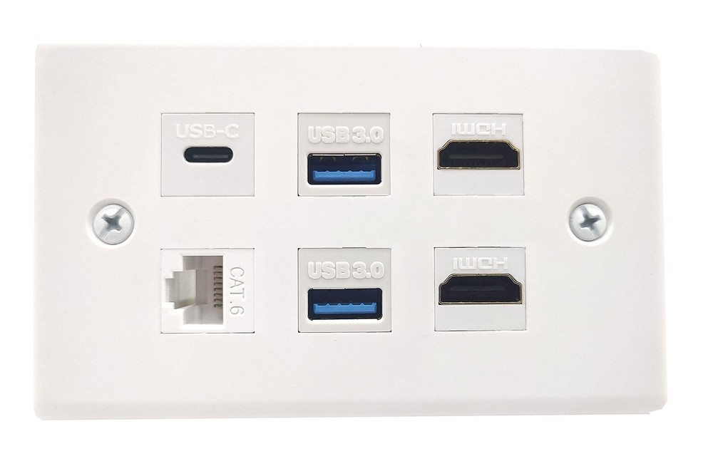 Halokny HDMI USB3.0 CAT Type-C Wall Plate, 6 Port Outlet 2 White