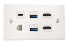 Halokny HDMI USB3.0 CAT Type-C Wall Plate, 6 Port Outlet 2 White