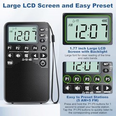 AM FM Radio Portable, Easy to Use AM FM Pocket Radio with LCD Screen, Loud