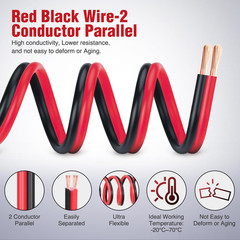 100FT 16AWG Copper Clad Aluminum Wire 16/2 Gauge Red Black CCA