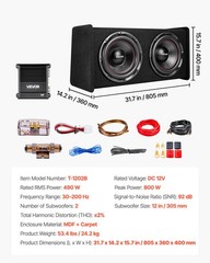 VEVOR Subwoofer Bass Package Dual Car Audio Subwoofer and Amp Package 490W RMS