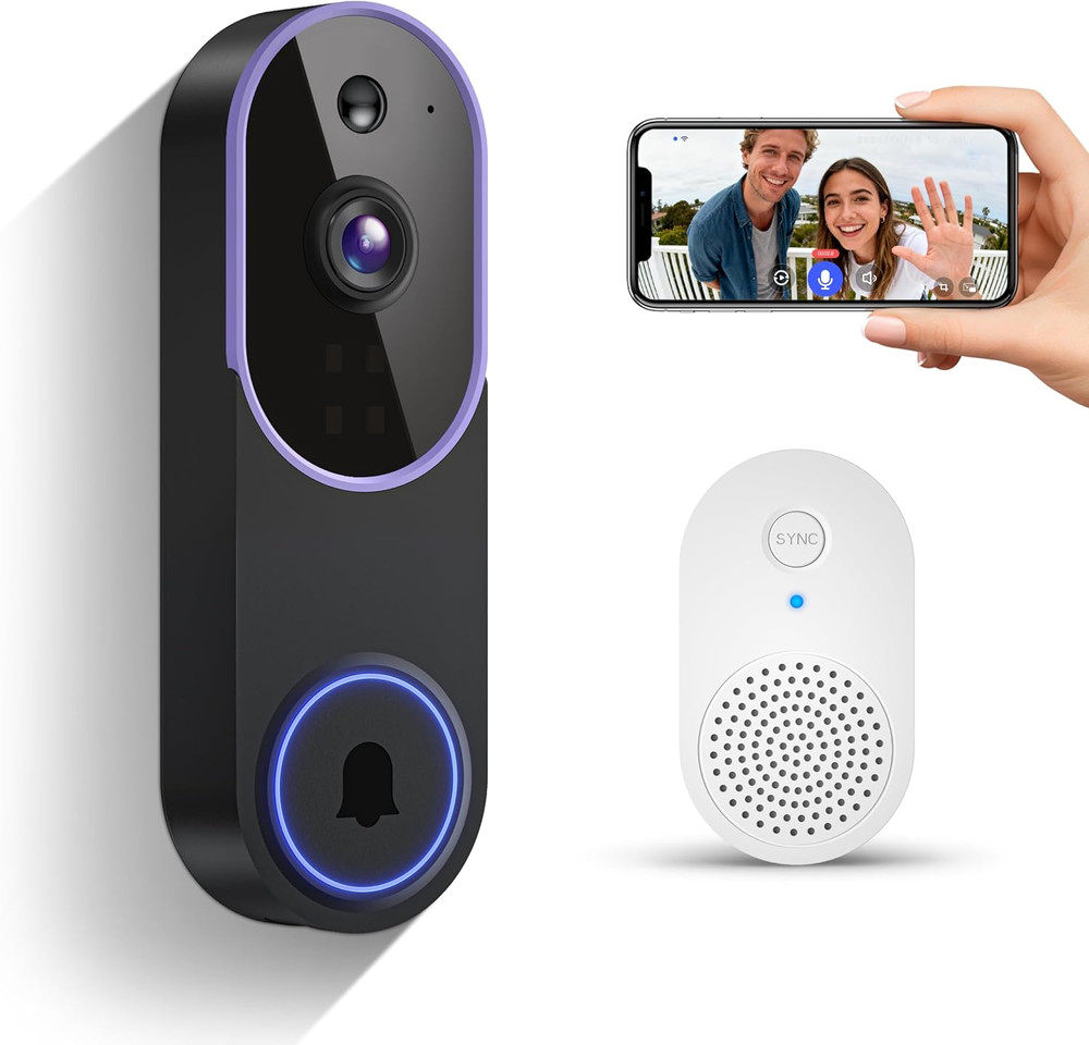 Smart 1080P Video Doorbell Camera with Doorbell Receiver, Live View, AI Human De
