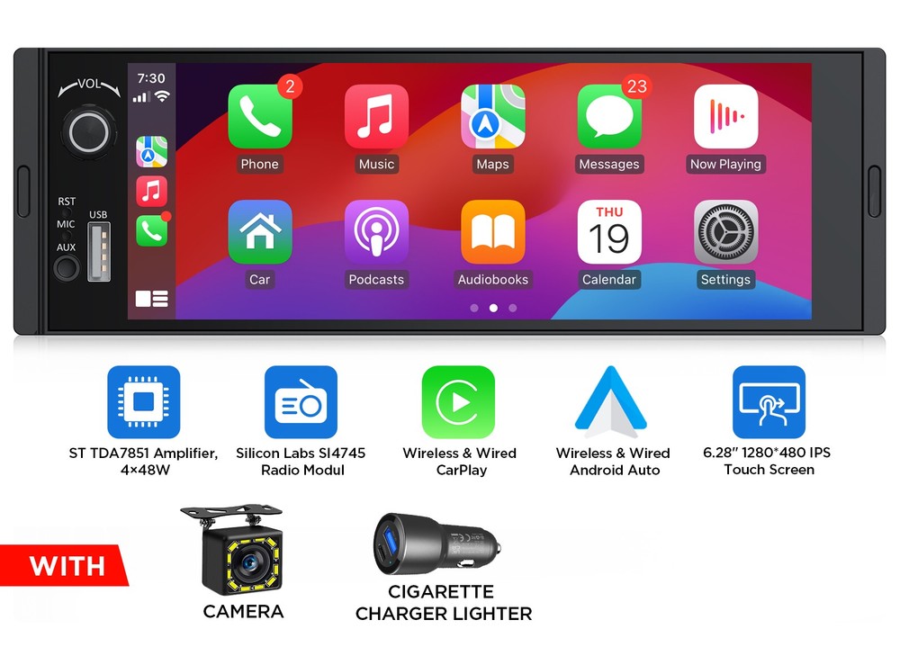 6.28″ IPS Single 1 DIN Android Auto Car Stereo Radio CarPlay Head Unit Bluetooth