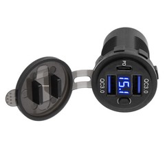 12-24V Dual USB Car Fast Charger Socket QC3.0 Port & PD Voltmeter Boat Marine RV