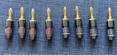 4 PAIRS 24K GOLD PLATED SCREW LOCK BANANA PLUG AUDIO SOLDERLESS 8 TOTAL