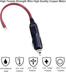2Pcs Fused Male Car Cigarette Lighter Socket Plug Connector Cable Leads 12V~24V