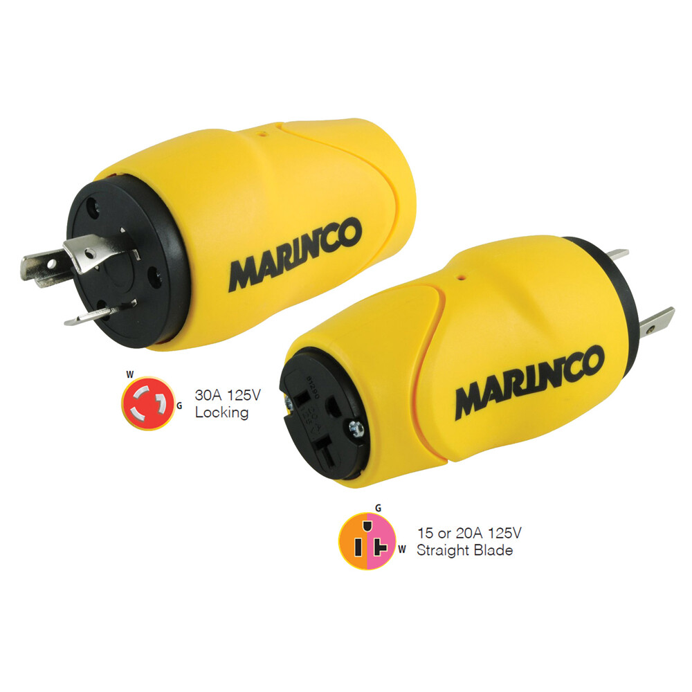 MARINCO STRAIGHT ADAPTER 30AMP LOCKING MALE PLUG TO 15