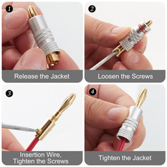 WG-009 Banana Plugs Audio Jack Connector, 24K Gold Dual Screw Lock Speaker Conne
