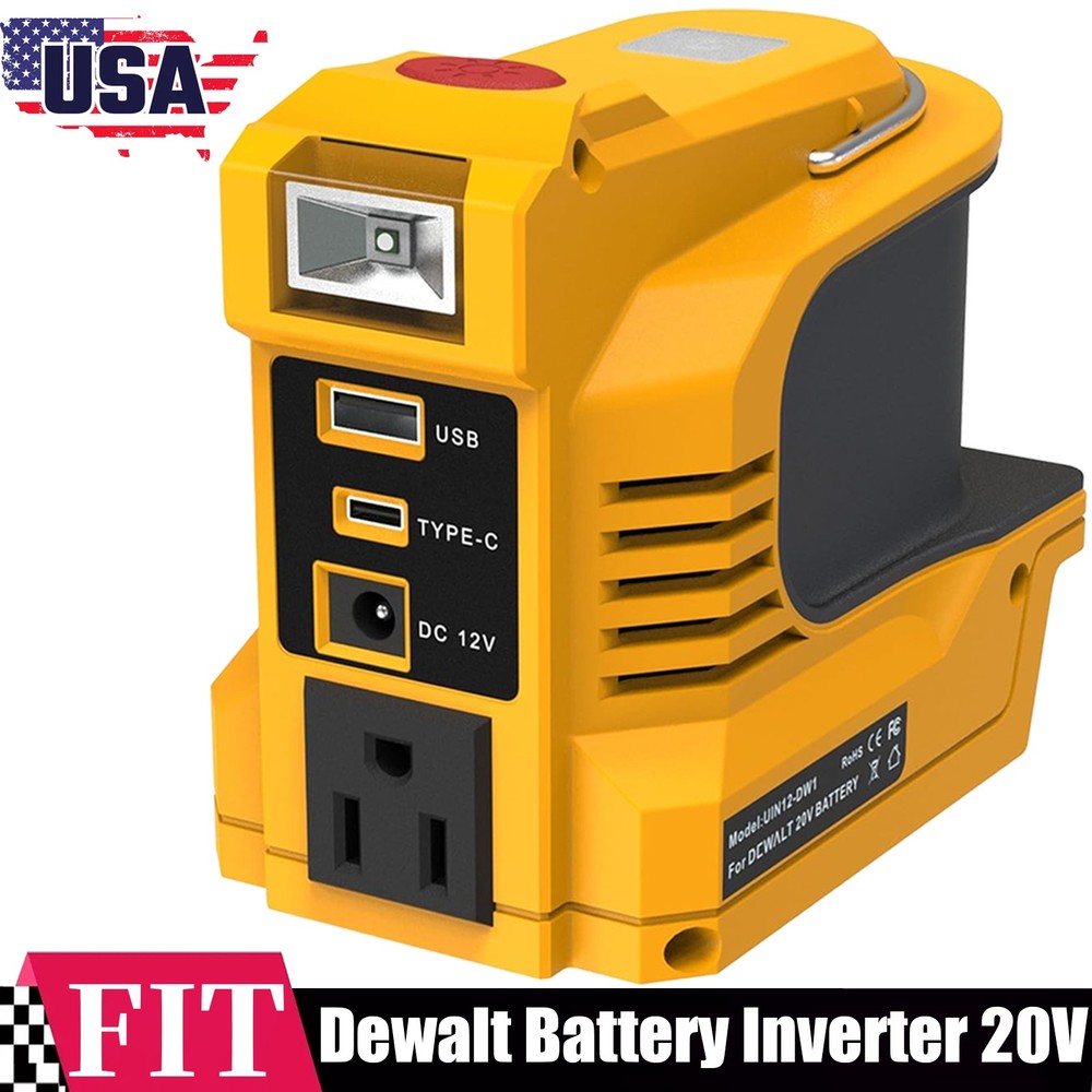 220W Power Inverter for DeWalt 20V Max Battery USB-C PD AC 110V Outlet with LED