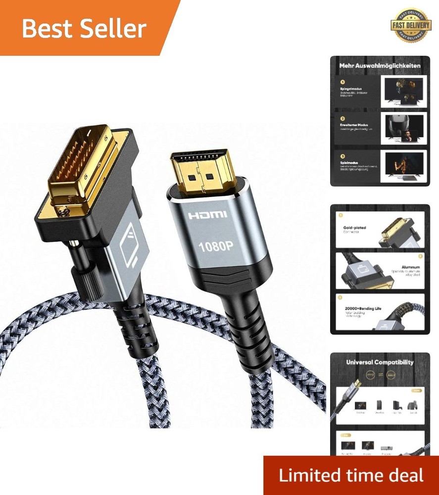 Durable Bi-Directional HDMI to DVI Cable 3FT – 24K Gold-Plated for Clear Signals