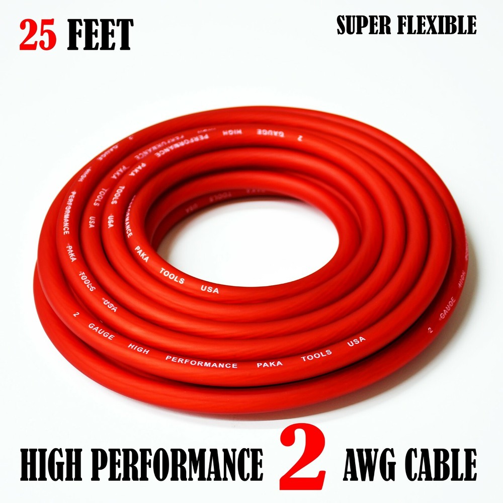 2 Gauge Wire RED , Amplifier Power/Ground Amp Wire 25 Feet Cable Roll