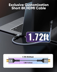 High Speed 8K 60Hz Short HDMI Cable 1.5FT/0.5M, 2.1 48Gbps HDMI Braided Cable-4K