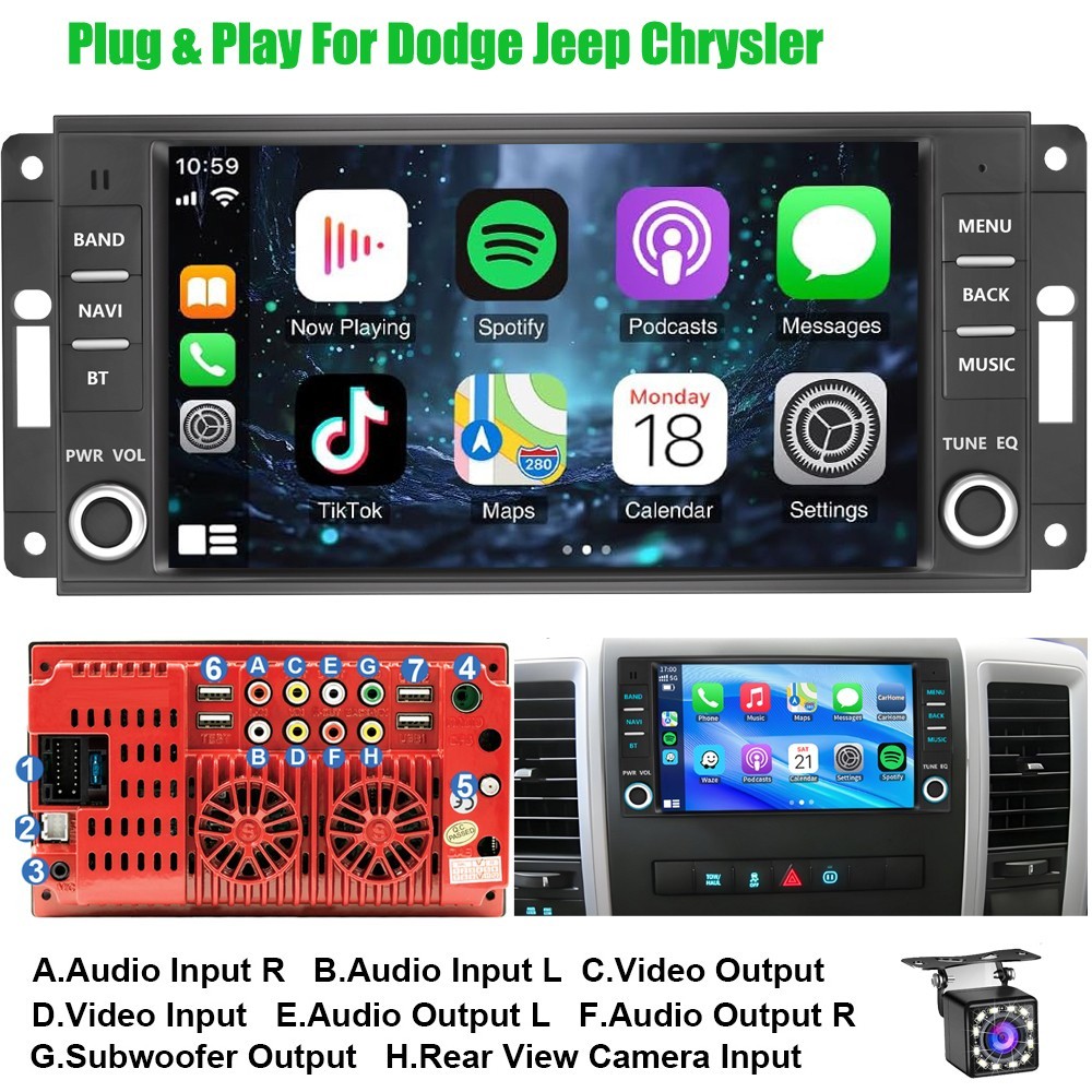 For Jeep Wrangler Unlimited 2007-2015 Apple Carplay 7″ Car Radio Stereo GPS CAM