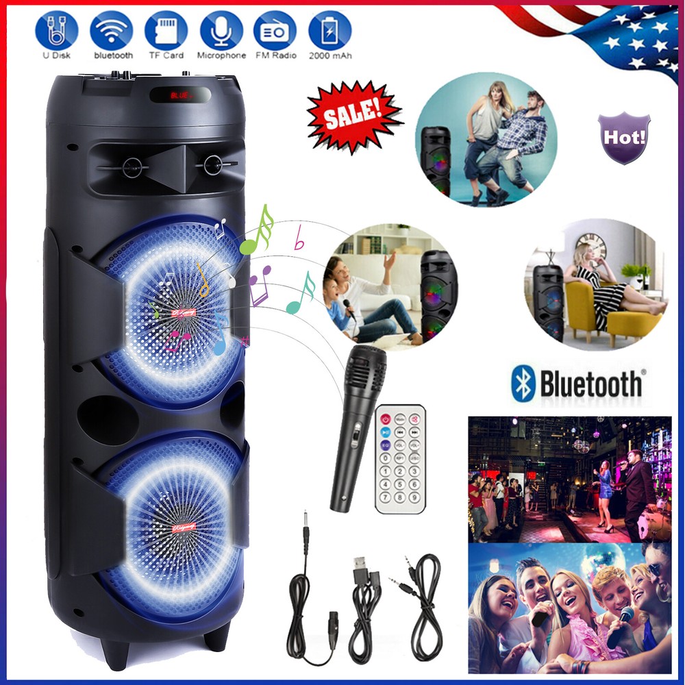 6000W Bluetooth Speaker Portable Sub Woofer Heavy Bass Party Sound System w/Mic