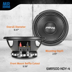 1x PRV Audio 6MR500-NDY-4 Midrange Neodymium 6.5″ Speaker 4 Ohm Car Audio 500W