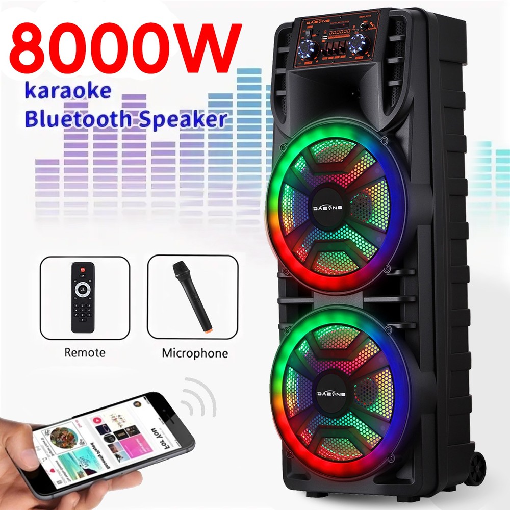 12” Dual Portable Bluetooth Speaker Subwoofer FM Heavy Bass Sound Karaoke W/Mic