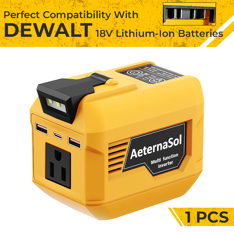 220W Power Inverter Compatible with Dewalt 18-20V Battery with 200lm LED Light