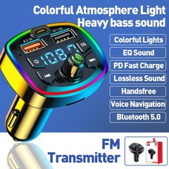 Wireless Bluetooth 5.0 Car Hands-Free FM Transmitter Adapter 2USB PD Charger US