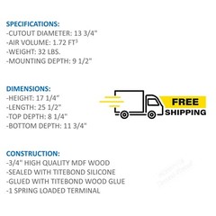15″ Single Sealed Sub Box Subwoofer Enclosure For Regular Cab Trucks