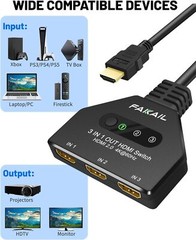 Upgrade 4K HDMI Switch 3 in 1 Out 3 Port HDMI Hub for PS4/5 Xbox FireStick Apple