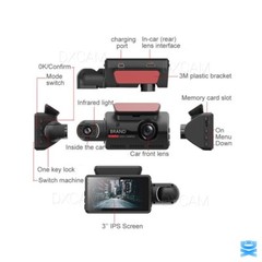 Dash Cam Dual Lens HD 1080P Car DVR Video Recorder G-Sensor Front Inside Camera