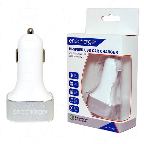 Enecharger QC3-PD-DC2 DC in-car dual USB fast charger 3.0. USB-A and USB-C