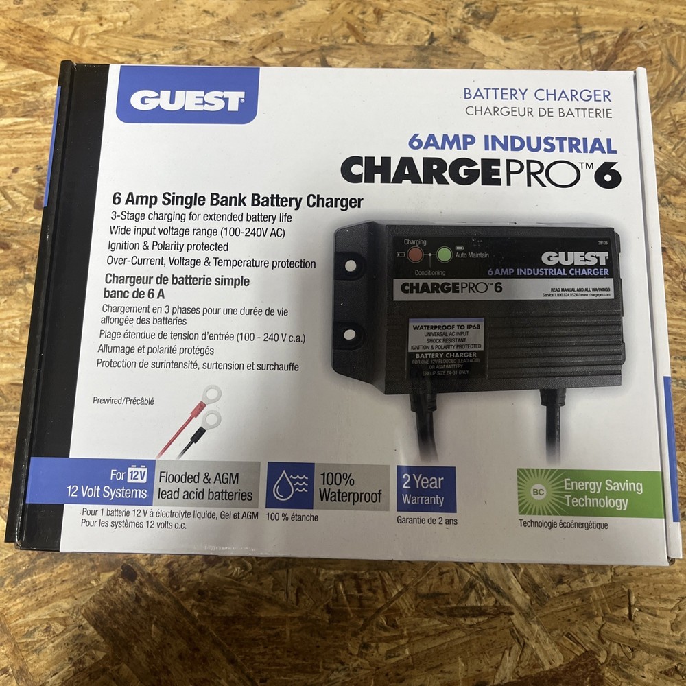 Guest Charge Pro 6A Battery Charger 1 Bank 12V On-Board Marine Boat 120V Global