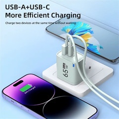 65W GaN USB Charger – Quick Charge 3.0, Type-C Fast Charging Travel Plug