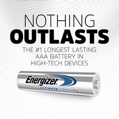 2pk Ultimate Lithium AAA Batteries: Household Single-Use, 1.5V, Metallic Silver