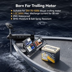 Used Power Queen 24V 50Ah Bluetooth LiFePO4 Lithium Battery for Trolling Motor